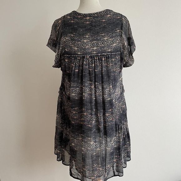 Isabel Marant Boho Aztec 100% Silk Shift Dress Pockets Sz 38 UK 10 Loose Lined - Picture 4 of 5